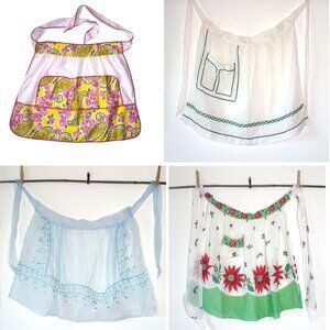 4 Vintage Half Aprons Sheer Christmas Ric Rac